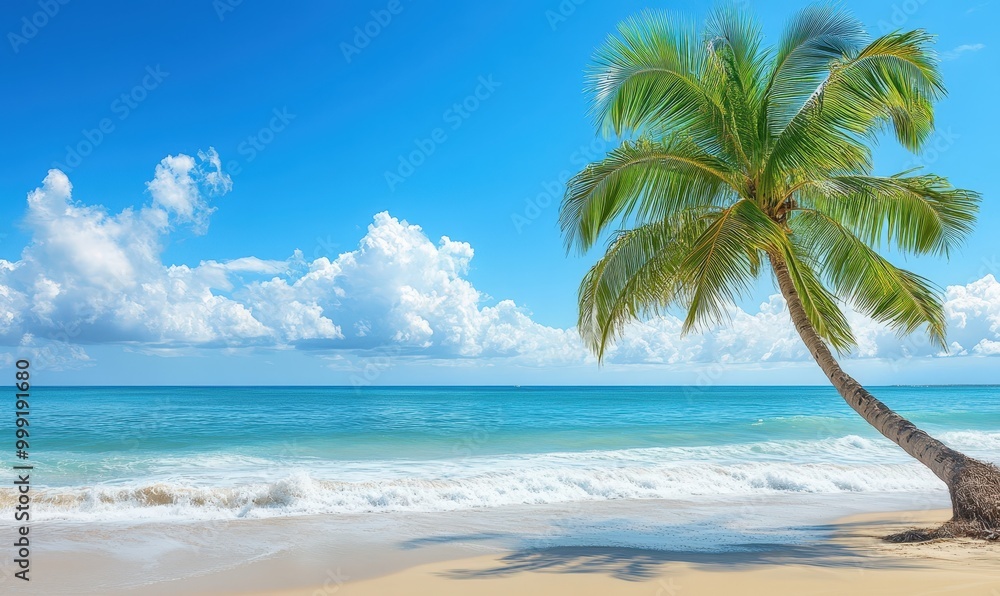 Tropical beach paradise with palm trees and turquoise waters Tropical beach paradise with palm trees and turquoise waters