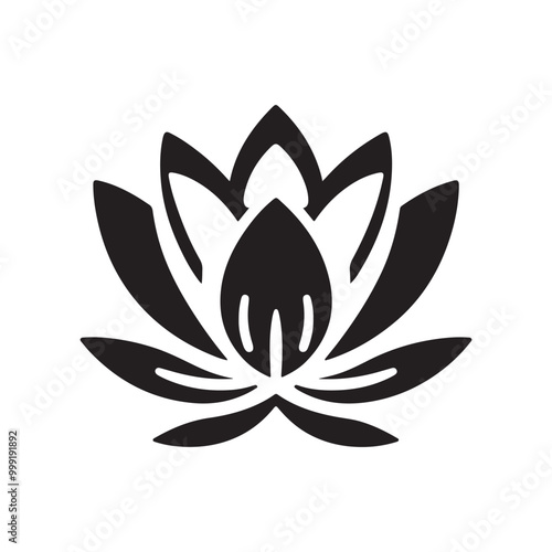 Black Lotus Icon on White Background - Modern and Minimalist Vector Illustration Ideal for Use in Wellness, Spa, Yoga, Meditation, or Botanical Branding, Perfect for Both Print and Digital Marketing. 