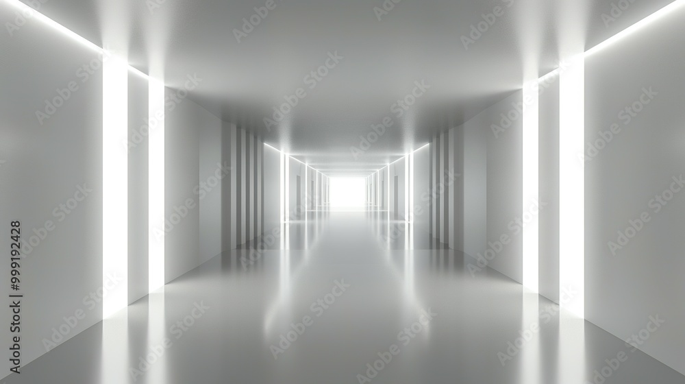 Empty 3D Neon Background Studio: White Background with Futuristic Corridor and Silver Road Design Empty 3D Neon Background Studio: White Background with Futuristic Corridor and Silver Road Design