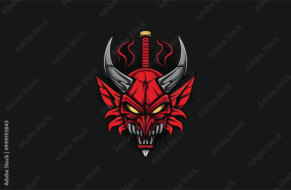 Obraz premium Monster sword logo style icon design template vector illustration