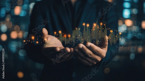 Hands Presenting Digital Data Visualization