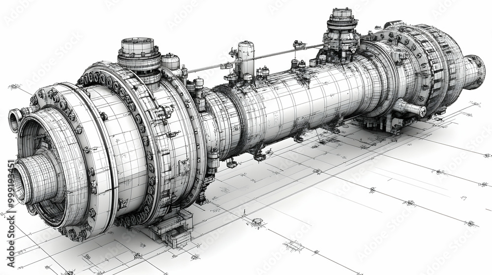 Complex Industrial Machine Design, Wireframe, Engineering Stock ...