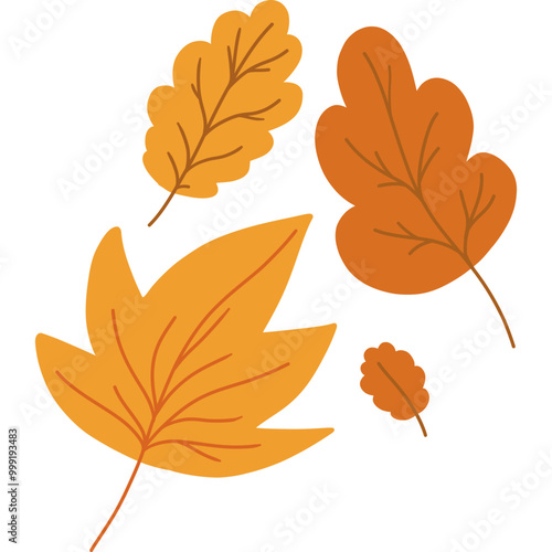 Autumn Leaves. Leaf swirls. Flat doodle fall cartoon element. Vector illustration isolated on transparent background 