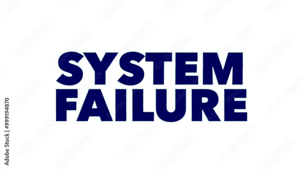 System failure text message animation on a white background and distortion effects System failure text message animation on a white background and distortion effects