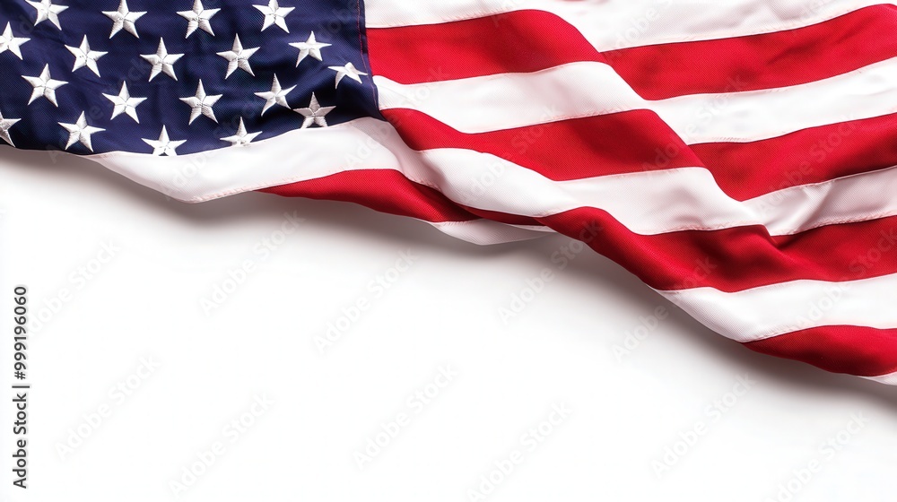 Obraz premium American Flag Draped on White Background Patriotism Independence Day USA
