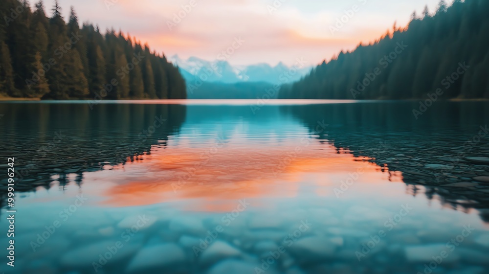 Crystalclear lake reflecting a rainbow sky, lowangle shot, serene and tranquil, soft glow, natures harmony Crystalclear lake reflecting a rainbow sky, lowangle shot, serene and tranquil, soft glow, natures harmony