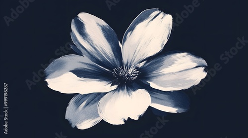 A flower shape composed of rough brush strokes in one solid color with minimalism