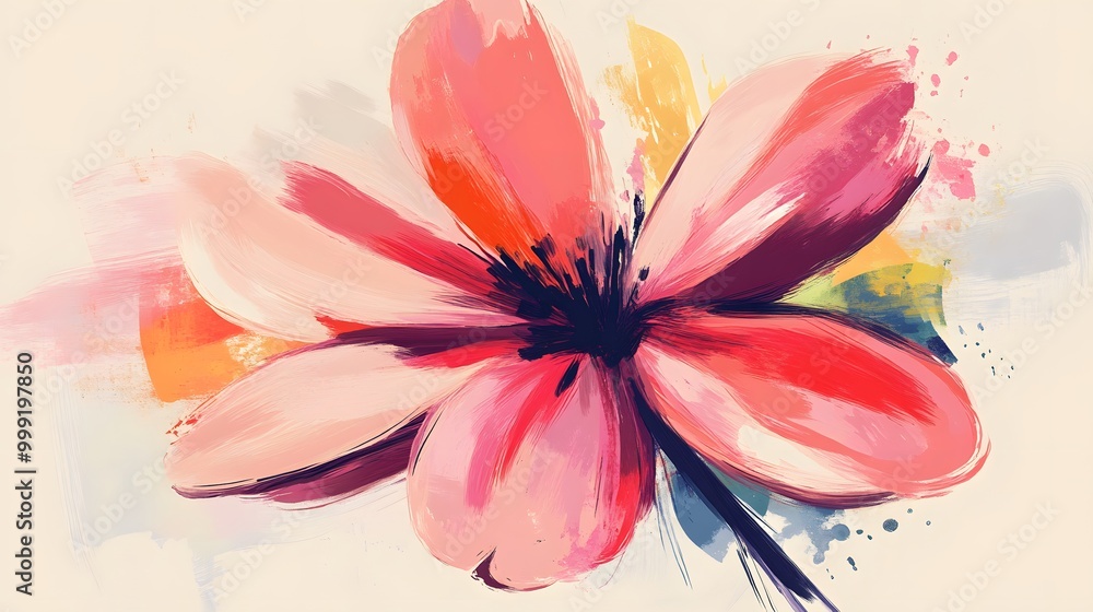 A rough flower design in one color painted with thick expressive brush strokes A rough flower design in one color painted with thick expressive brush strokes