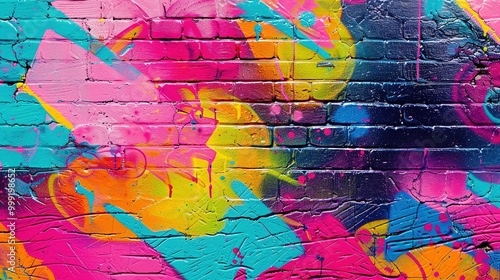 Vivid Neon Color Palette: Bright Pop Art Graffiti Wall Textured Background Wallpaper Design