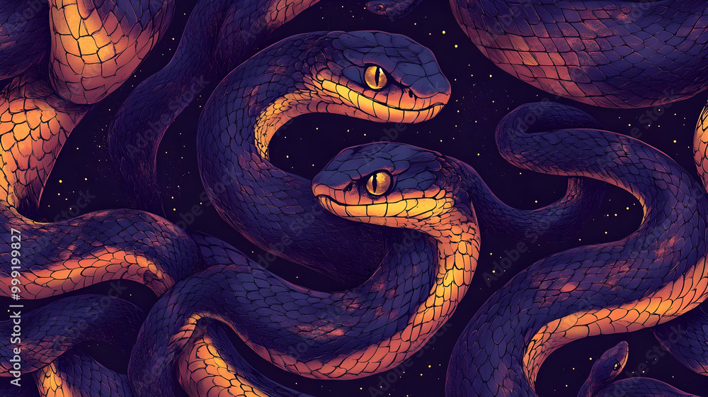 Fototapeta premium Snakes in the Night Sky: A Surreal and Eerie Pattern