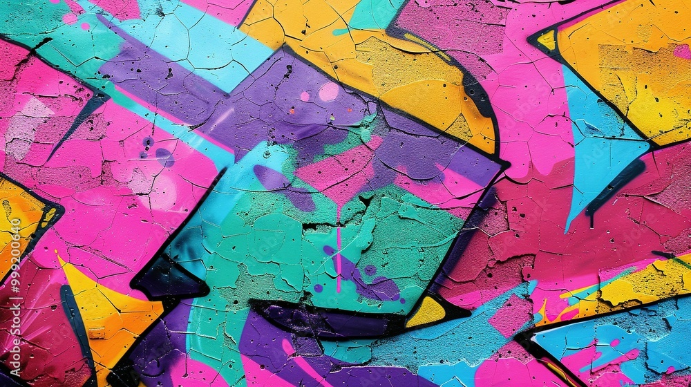 Fototapeta premium Graffiti Wall Background Design: Bright Pop Art Textured Wallpaper with Vivid Neon Colors