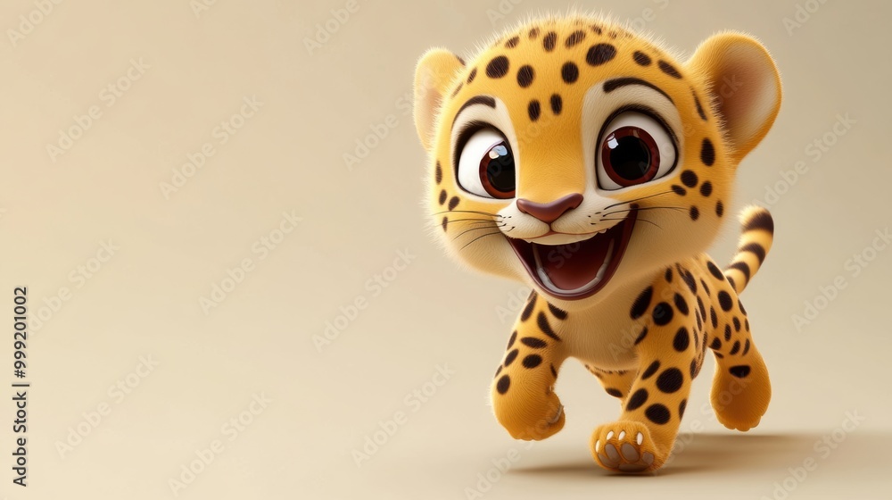 Cute Cartoon Leopard Cub with Playful Expression Cute Cartoon Leopard Cub with Playful Expression
