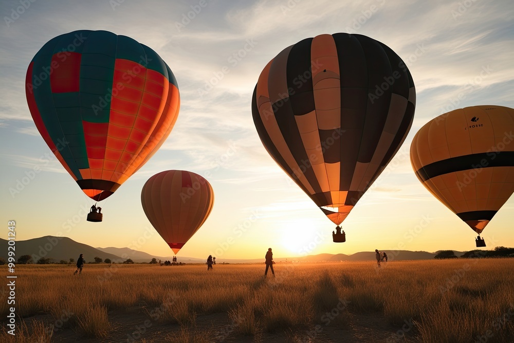 Obraz premium Unforgettable Hot Air Balloon Sunrise Adventure for Group Scenic Travel Experience