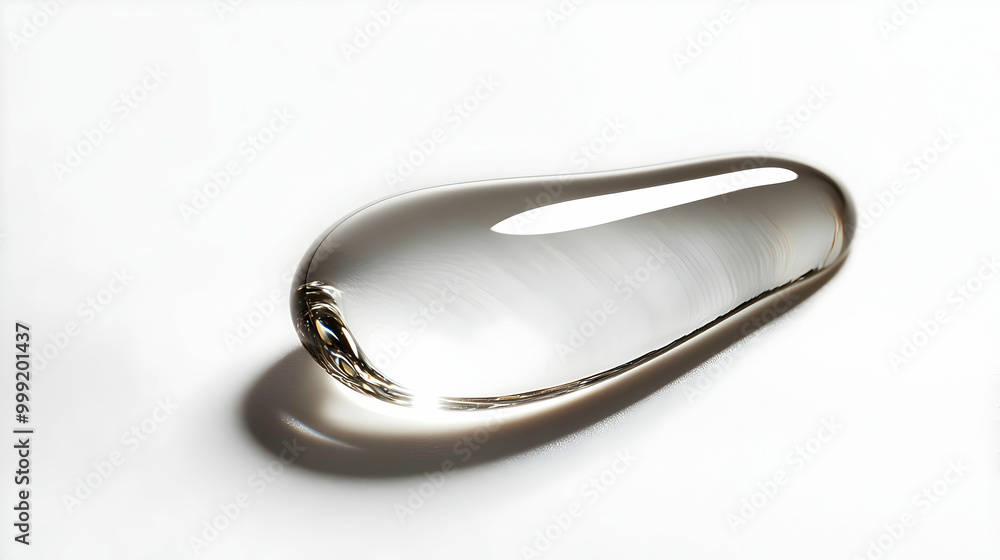 Glass Droplet Reflects Light on a White Surface