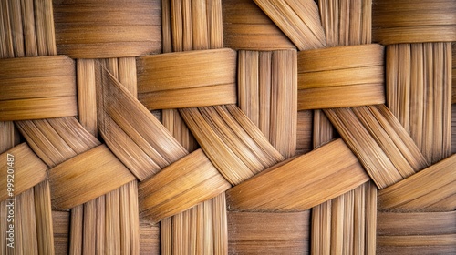 Close-up of a woven bamboo texture with a natural brown color.