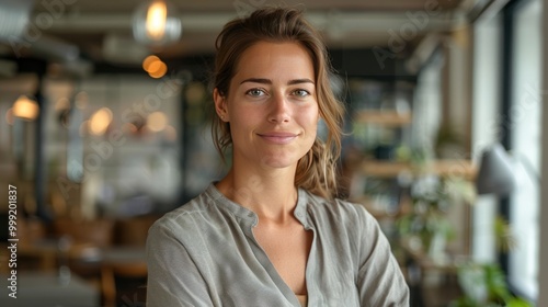 Smiling Woman Portrait in a Coffee Shop