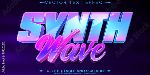 Music synth wave text effect, editable retro and neon text style