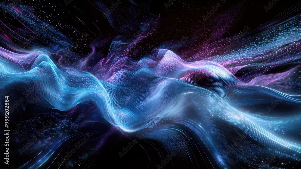 Naklejka premium Abstract Blue and Purple Swirling Light Waves Background.