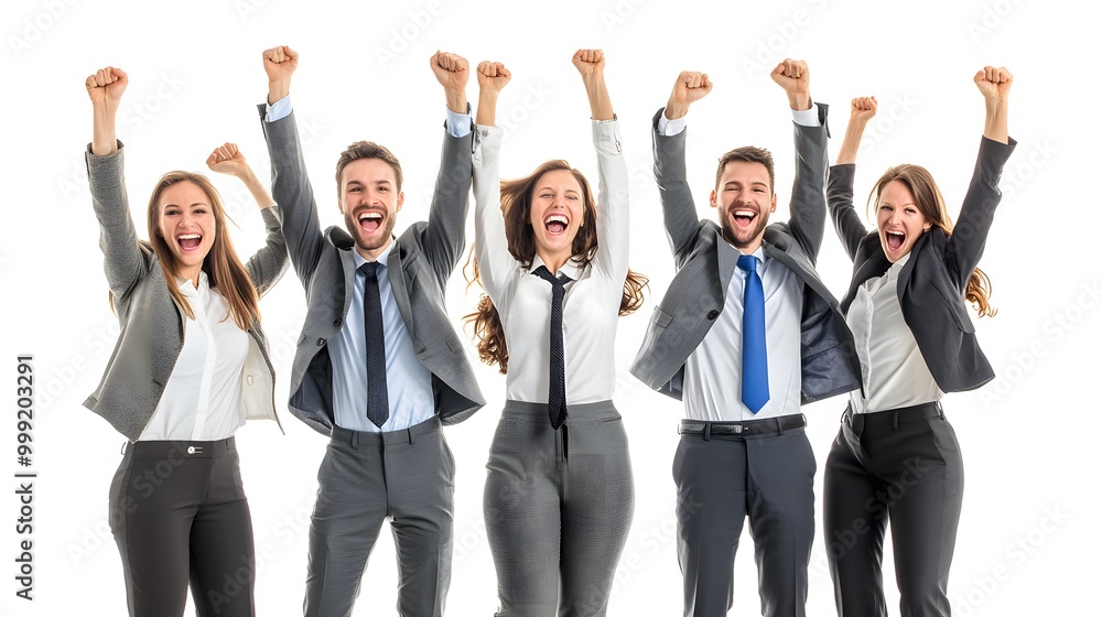 happy successful business team isolated on white background. happy successful business team isolated on white background.