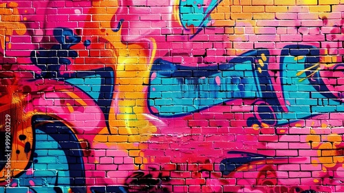 Neon Color Palette Graffiti Wall: Bright Pop Art Textured Background Wallpaper Design