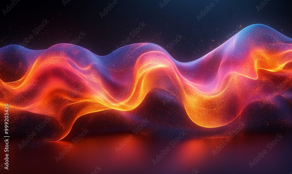 Abstract digital wave of orange and blue light with a dark background. Abstract digital wave of orange and blue light with a dark background.