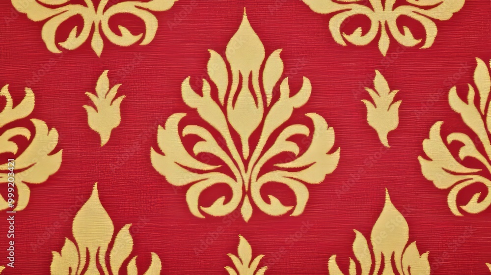 Red and gold damask pattern fabric texture. Red and gold damask pattern fabric texture.