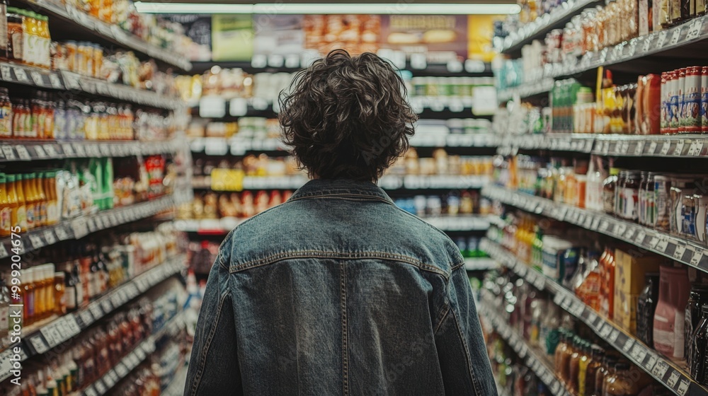person shopping in grocery store aisle person shopping in grocery store aisle