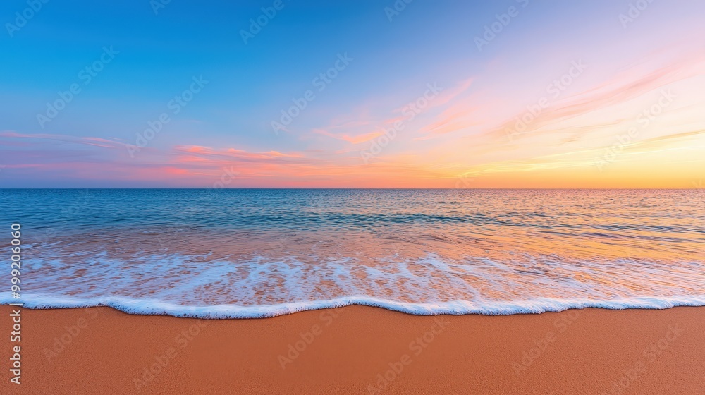 Tranquil Beach Sunset with Golden Sand and Gentle Waves Tranquil Beach Sunset with Golden Sand and Gentle Waves