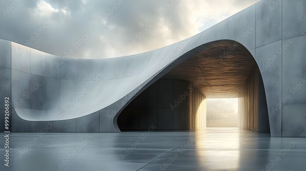 Obraz premium Curved Concrete Architecture: Modern Design with Light and Shadows
