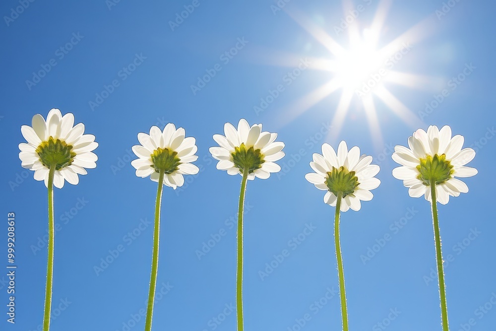 Bright white daisies against a clear blue sky Bright white daisies against a clear blue sky