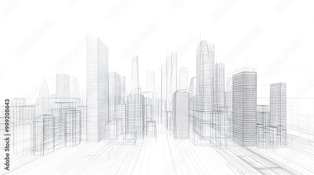 Abstract wireframe city background. Perspective 3D render of building wireframe. Vector. Abstract wireframe city background. Perspective 3D render of building wireframe. Vector.