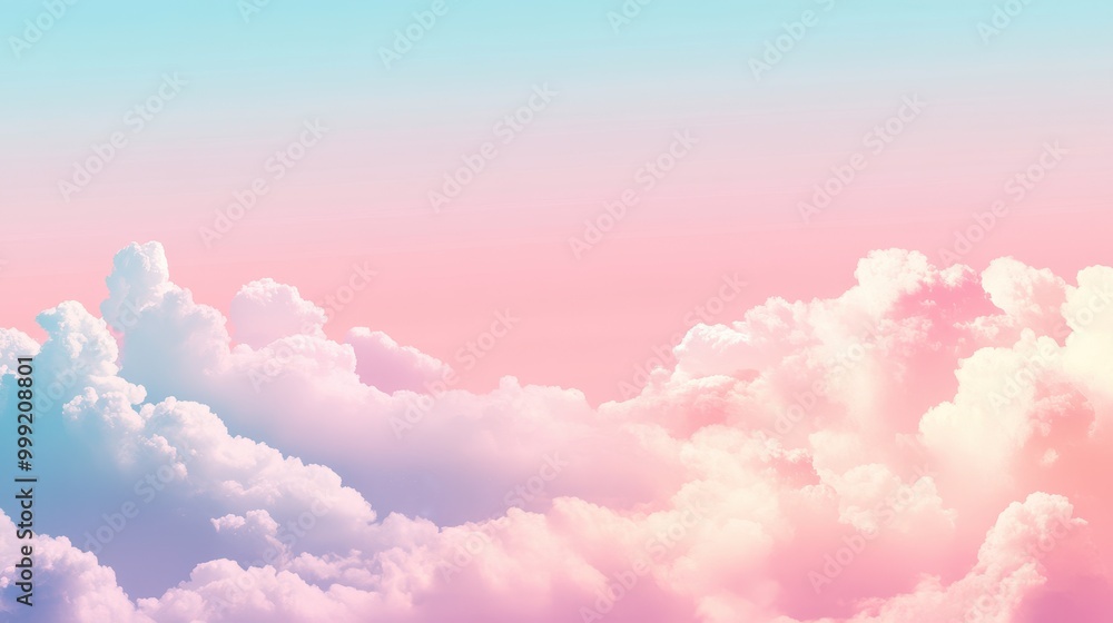 Pastel Pink and Blue Sky with White Fluffy Clouds - Dreamy Background for Designs Pastel Pink and Blue Sky with White Fluffy Clouds - Dreamy Background for Designs