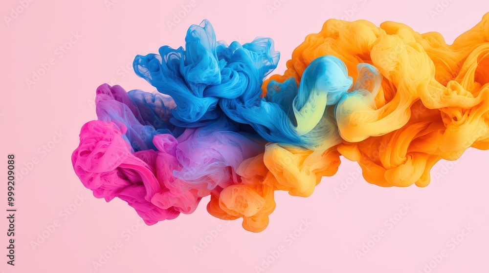 Abstract Ink Swirls in Vibrant Colors on Pink Background Abstract Ink Swirls in Vibrant Colors on Pink Background