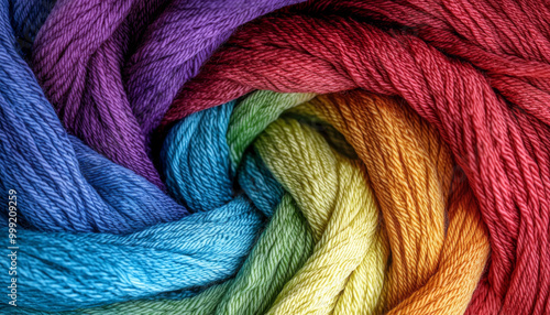 A vibrant swirl of colorful yarns, showcasing a spectrum of hues perfect for crafting and artistic projects.