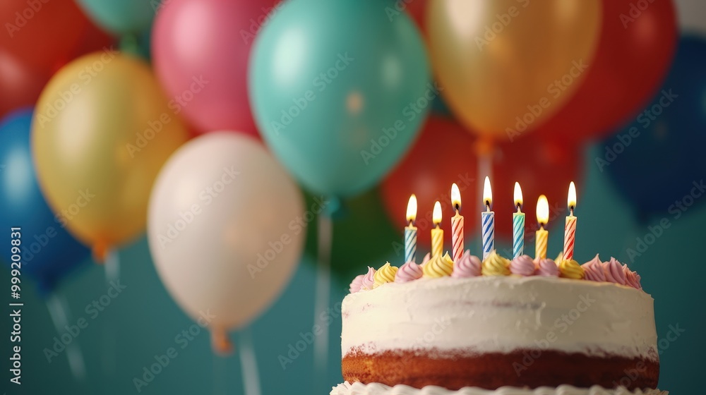 Birthday Cake with Colorful Balloons and Candles Birthday Cake with Colorful Balloons and Candles
