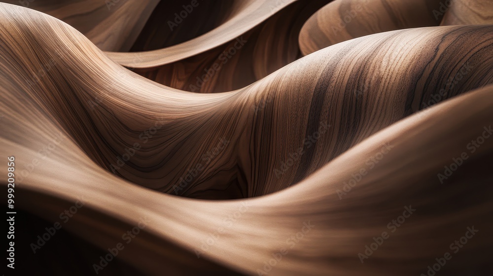 Obraz premium Abstract Wooden Waves Texture - Natural Walnut Wood Grain Pattern, Curved and Smooth, for Design and Decoration.