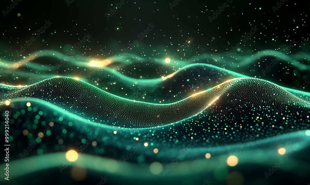 Abstract green and gold wave particles background. Abstract green and gold wave particles background.