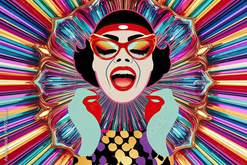 Surreal Retro Chic Icon in Vibrant Kaleidoscope Background