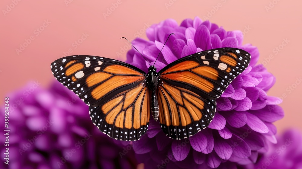 Obraz premium Monarch Butterfly Landing on Purple Flower Closeup Photography