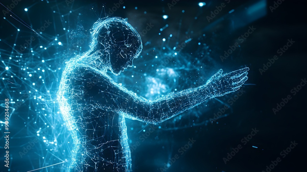 A dynamic depiction of a human interacting with automated cybernetic systems, demonstrating smooth integration and control of enhancements, highlighting the future of human-machine collaboration A dynamic depiction of a human interacting with automated cybernetic systems, demonstrating smooth integration and control of enhancements, highlighting the future of human-machine collaboration