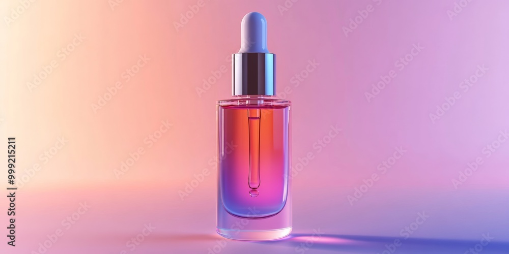 A realistic 3d rendering of a premium facial serum bottle, showcasing its sleek design and vibrant color. The bottle is isolated against a soft backdrop, enhancing its luxurious appeal A realistic 3d rendering of a premium facial serum bottle, showcasing its sleek design and vibrant color. The bottle is isolated against a soft backdrop, enhancing its luxurious appeal