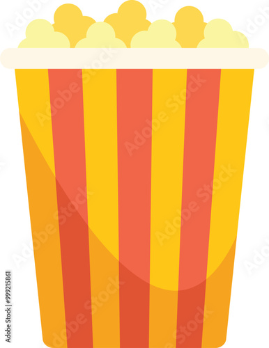 Classic red and yellow striped cardboard bucket overflowing with delicious and buttery popcorn