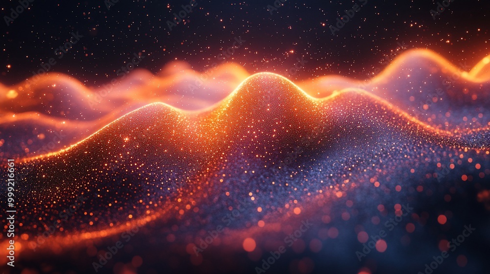 Abstract orange and blue glowing particles wave background. Abstract orange and blue glowing particles wave background.