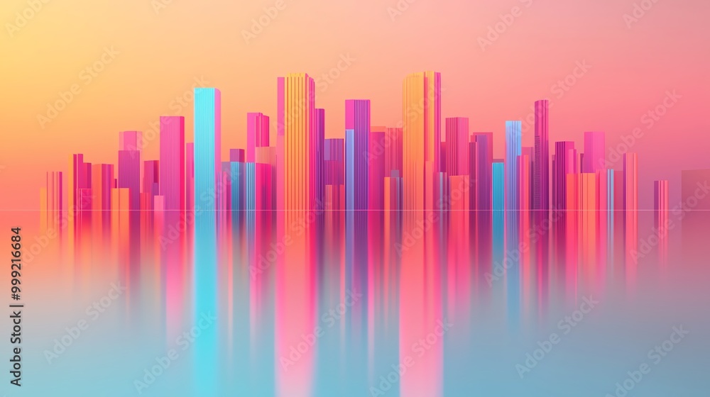 Abstract skyline, glowing cityscape of dreams, 3D illustration Abstract skyline, glowing cityscape of dreams, 3D illustration