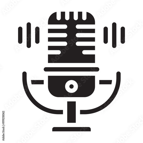 Microphone icon isolated on white background. Podcast icon, voice recording. Retro microphone vector image.