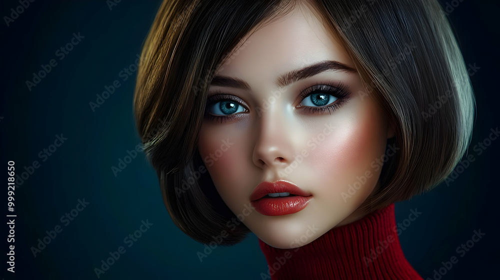 Stunning Blue Eyes with Red Lipstick and Short Hairstyle Stunning Blue Eyes with Red Lipstick and Short Hairstyle