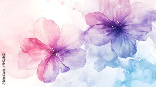 Watercolor floral illustration with pastel colors flowing into elegant ink art wallpaper