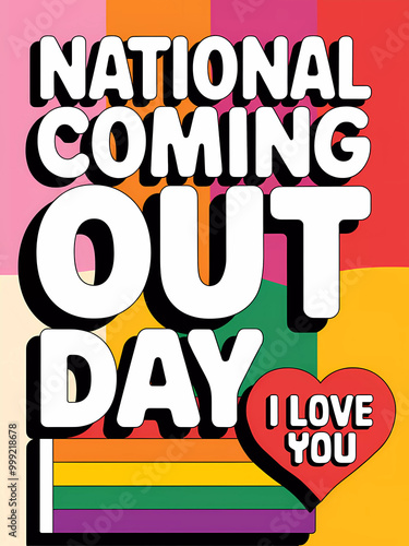National Coming Out Day Poster with rainbow colors and heart with I love you
