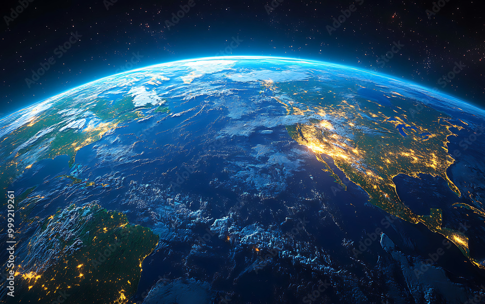 Fototapeta premium Earth's Beauty: Satellite View of Continents & Oceans