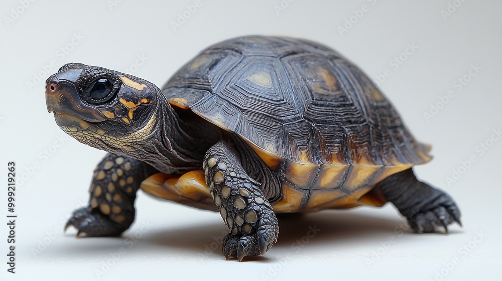 Obraz premium A crawling tortoise on a white background